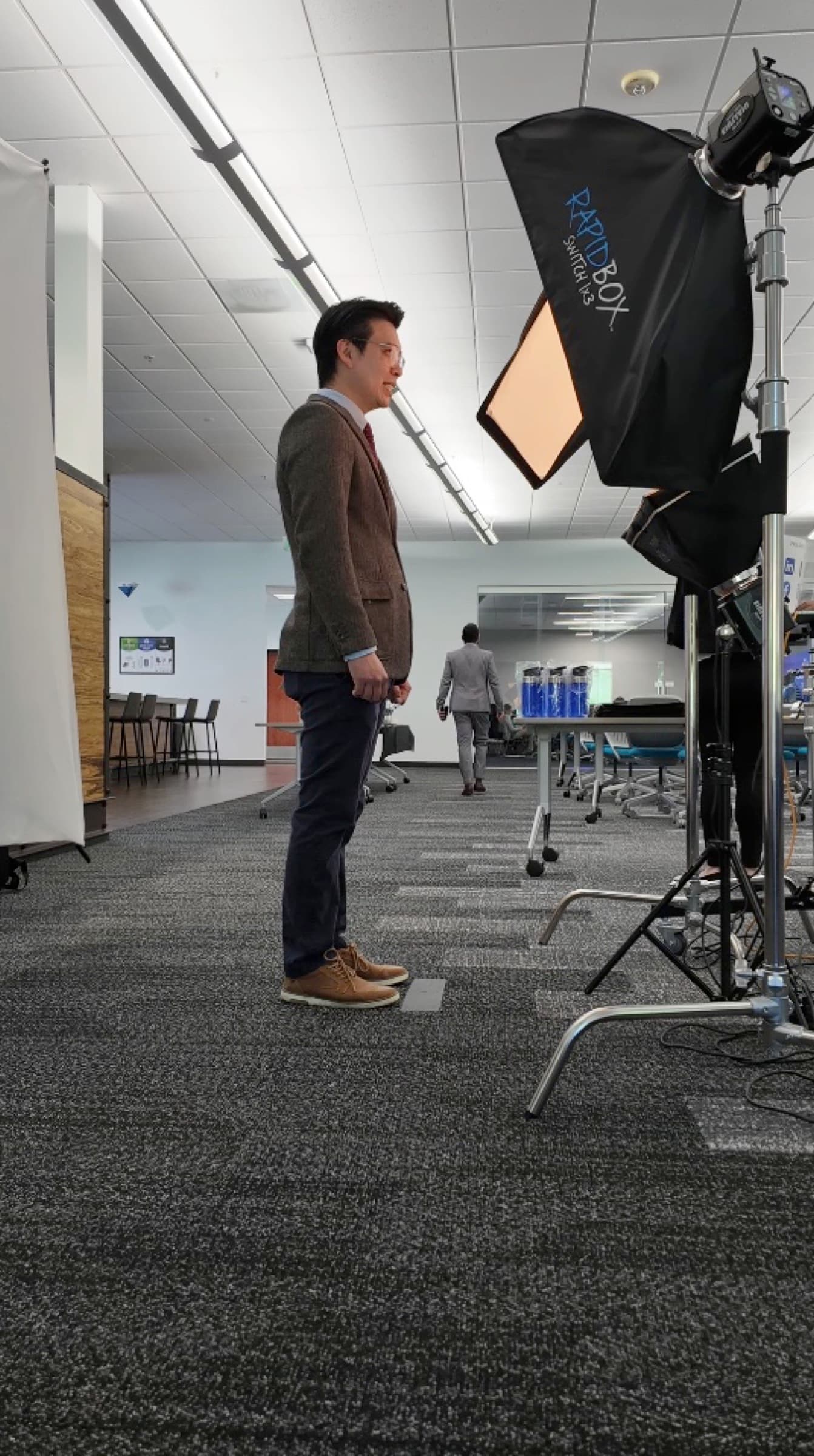 Headshot booth behind the scenes at a Comcast office in Livermore, CA